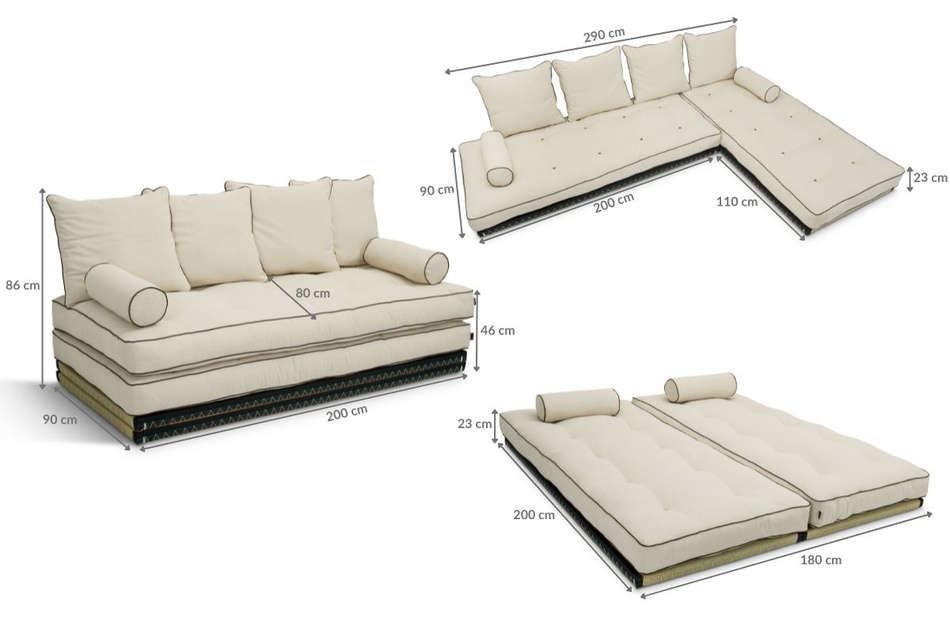 Corner Sofa Tatami Medium Coco Kedro 90x200 - Pascall Futon Linen