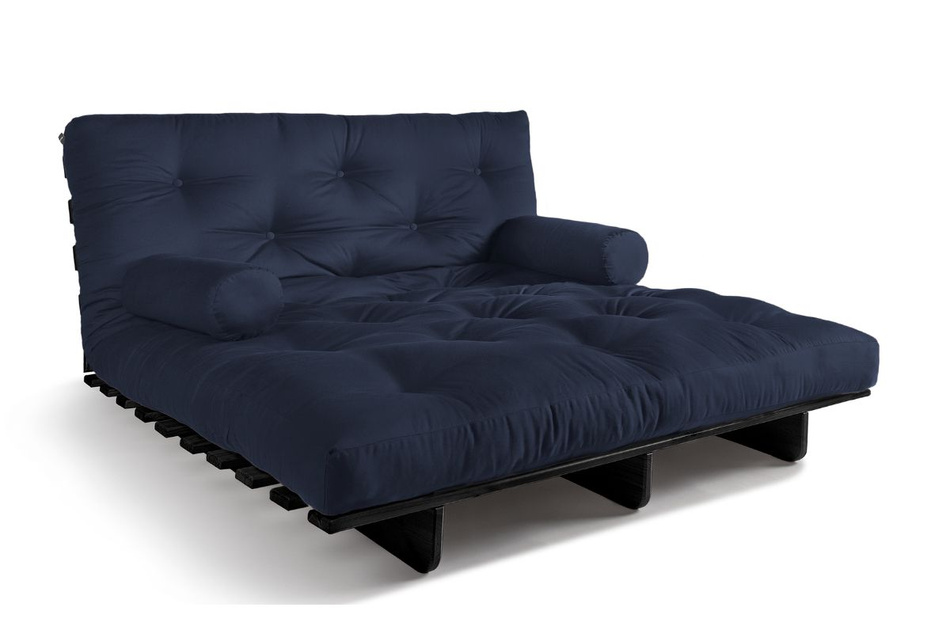 Sofa Bed Futon 140x200 - Slim Basic Black - Pascall Navy Blue