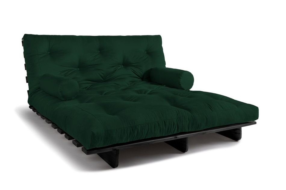Sofa Bed Futon 160x200 - Slim Basic Black - Pascall Bottle Green
