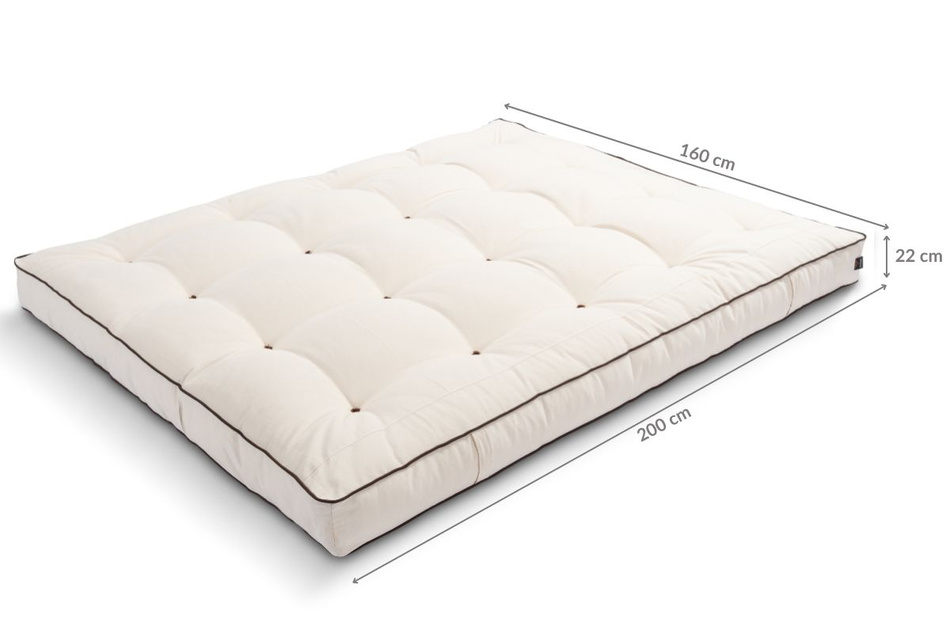 Futon Mattress 160x200 with wool, latex and 2x coconut - Comfort Wool Hard - Pascall Kedro Ecru