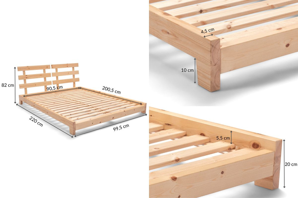 Wooden Bed 90x200 - Aisha Classic Natura Tatami - Pascall