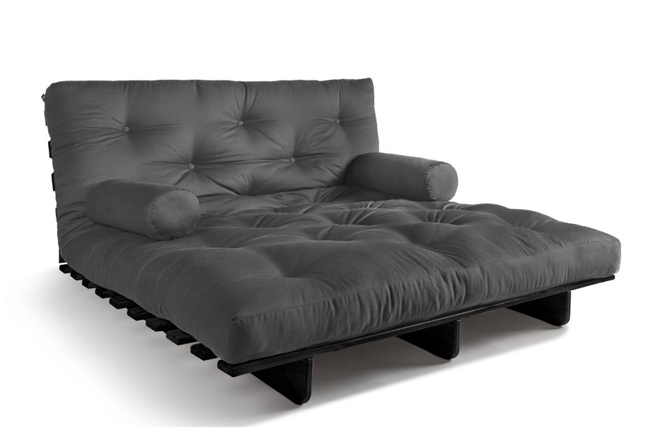 Sofa Bed Futon 140x200 - Slim Comfort Black - Pascall Grey