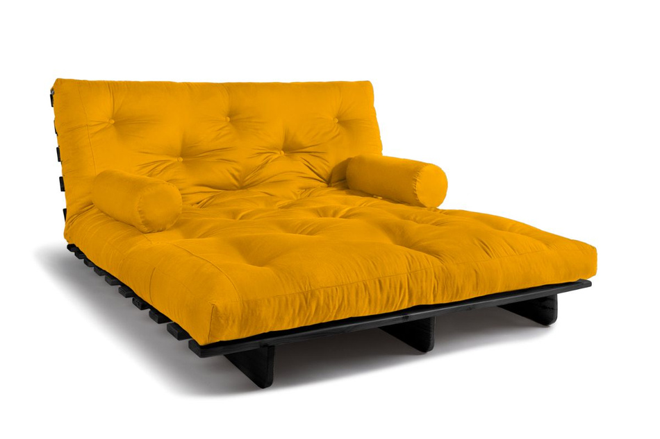 Sofa Bed Futon 160x200 - Slim Comfort Black - Pascall Yellow