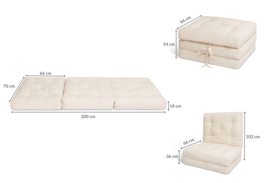 Futon Folding Mattress 70x200 - Flex Natural - Pascall Blue