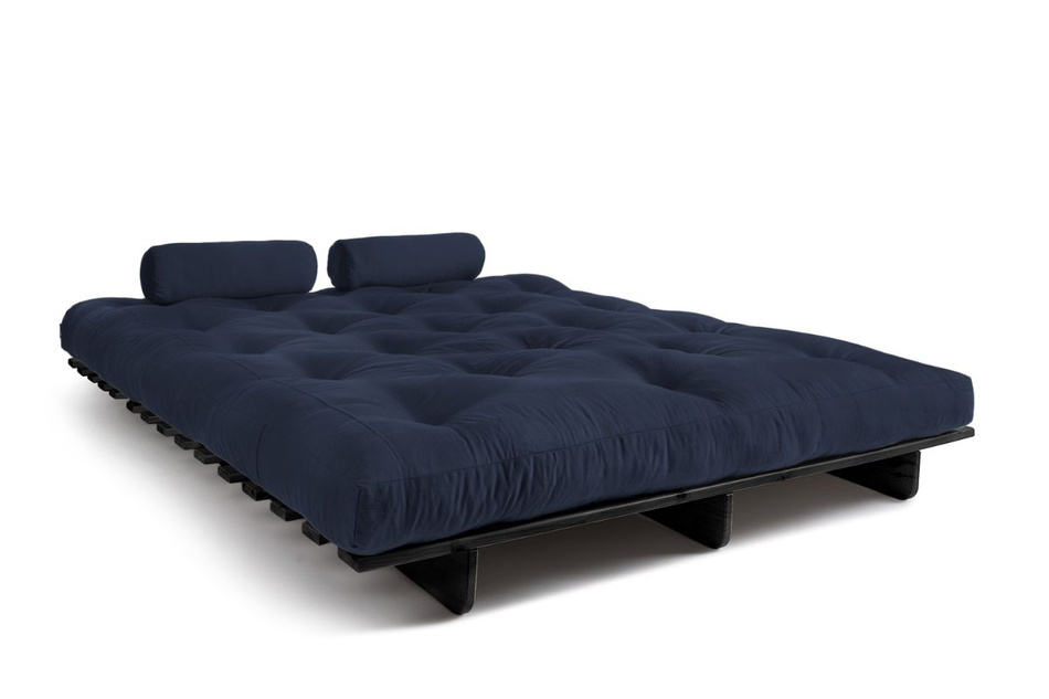 Sofa Bed Futon 160x200 - Slim Exclusive Black - Pascall Navy Blue
