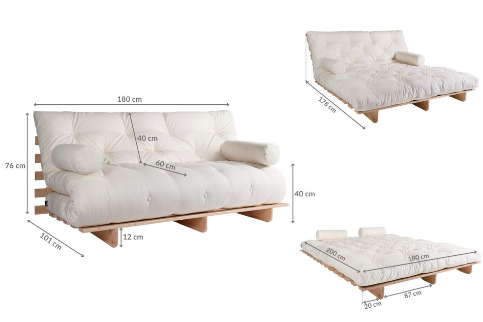 Sofa Bed Futon 180x200 - Slim Basic Classic - Pascall Kedro Linen