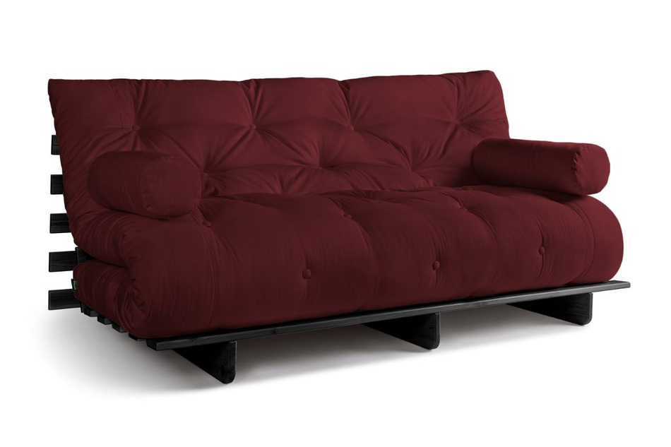 Sofa Bed Futon 180x200 - Slim Comfort Black - Pascall Burgundy