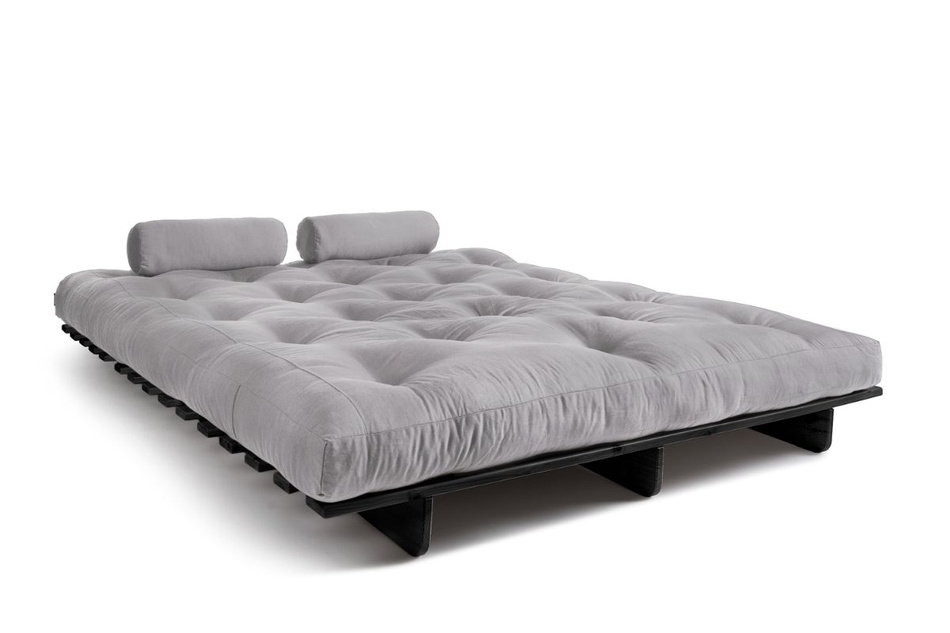 Sofa Bed Futon 160x200 - Slim Exclusive Black - Pascall Light Grey