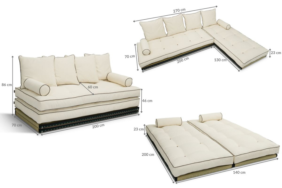 Corner Sofa Tatami Medium Duo Coco Kedro 70x200 - Pascall Futon Ecru