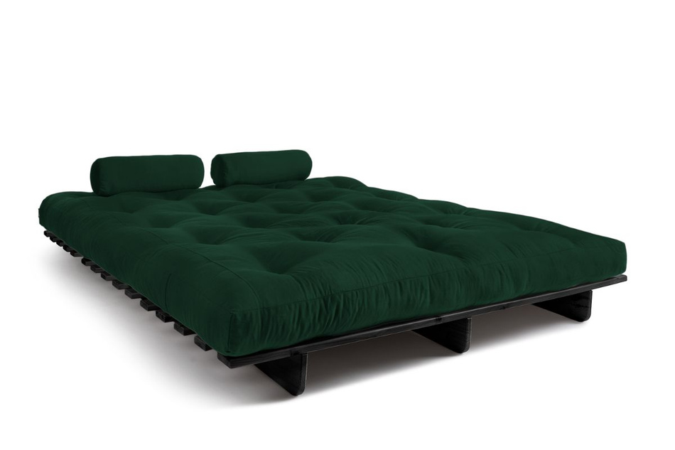 Sofa Bed Futon 160x200 - Slim Basic Black - Pascall Bottle Green