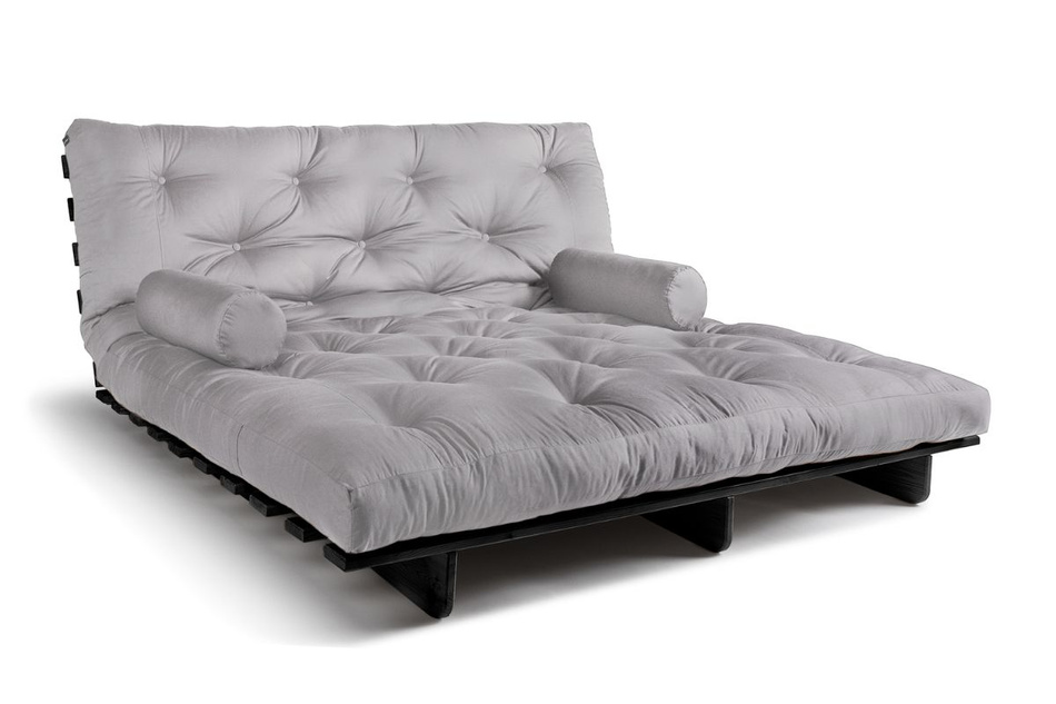 Sofa Bed Futon 180x200 - Slim Comfort Black - Pascall Light Grey