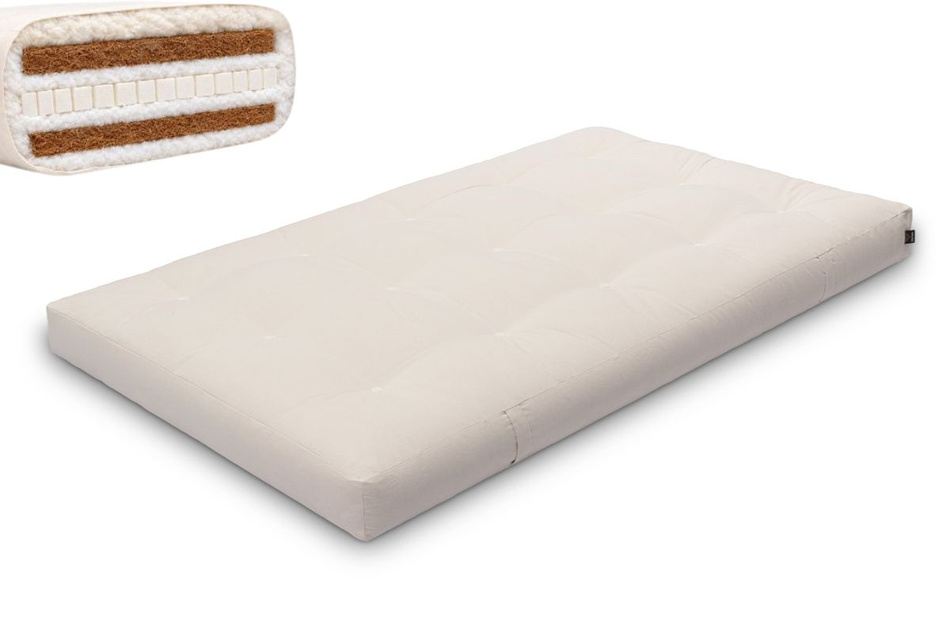 Futon Mattress 120x200 with wool, latex and 2x coconut - Comfort Wool Hard - Pascall Ecru