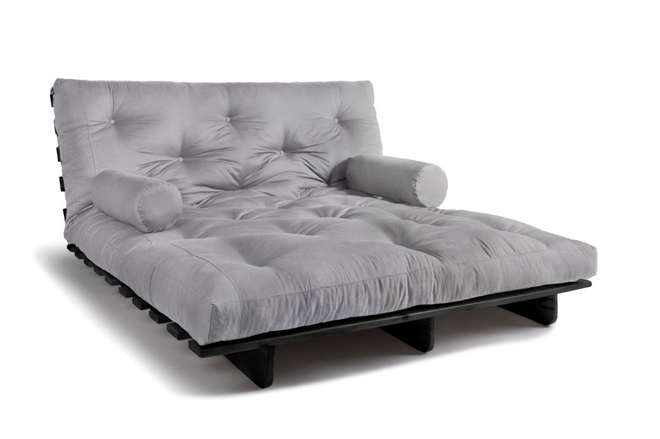 Sofa Bed Futon 160x200 - Slim Comfort Black - Pascall Light Grey