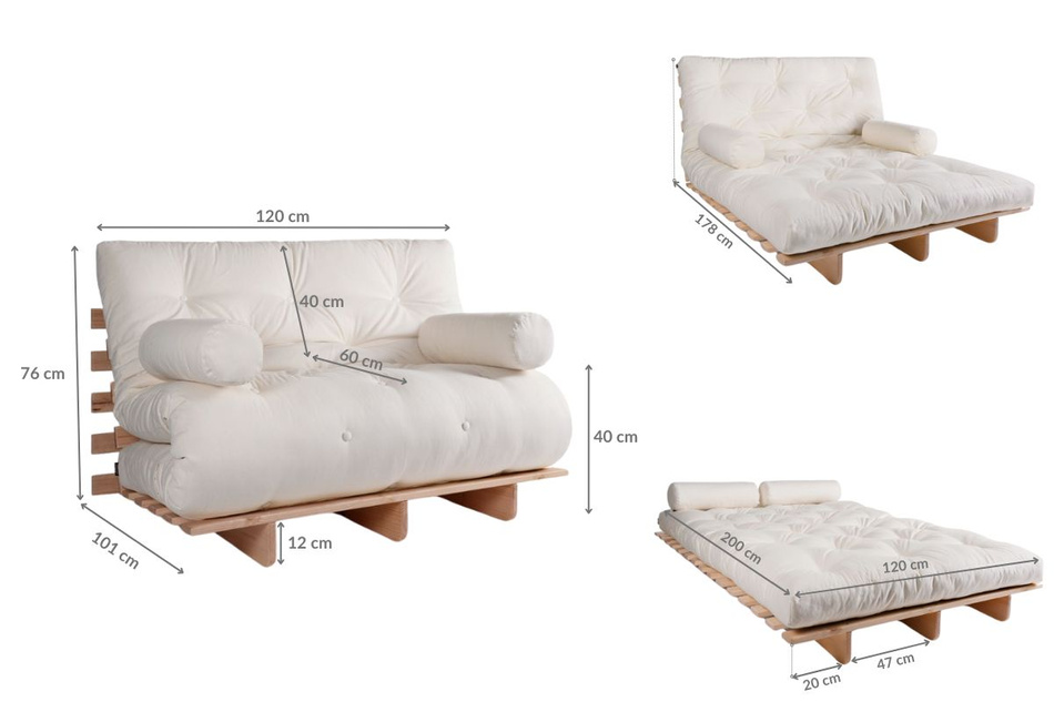 Sofa Bed Futon 120x200 - Slim Basic Classic - Pascall Kedro Ecru