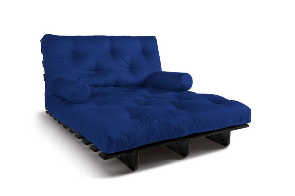 Sofa Bed Futon 120x200 - Slim Comfort Black - Pascall Blue