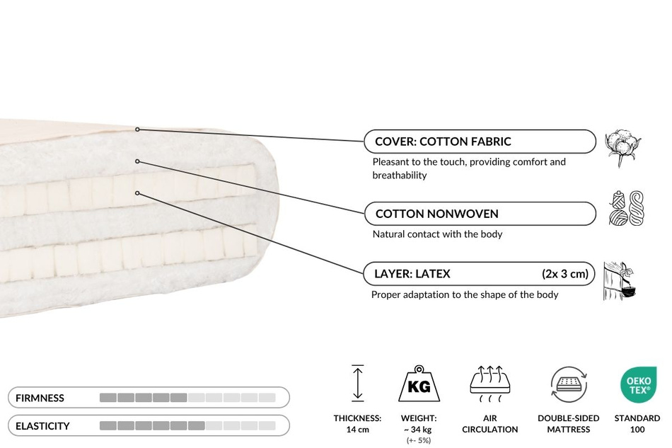 Futon Mattress 160x200 with latex - Slim Duo Latex - Pascall Ecru