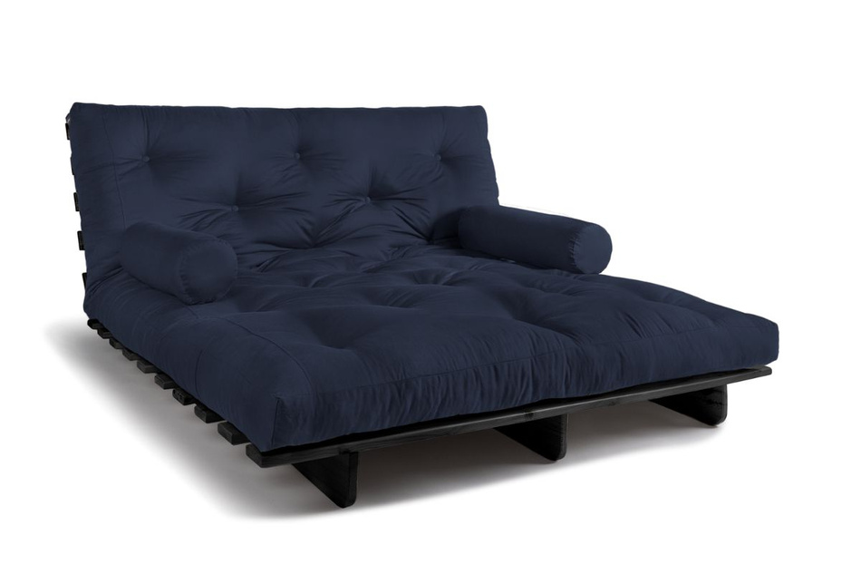 Sofa Bed Futon 160x200 - Slim Exclusive Black - Pascall Navy Blue