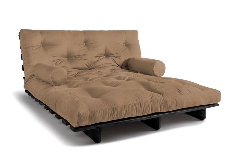Sofa Bed Futon 160x200 - Slim Exclusive Black - Pascall Beige
